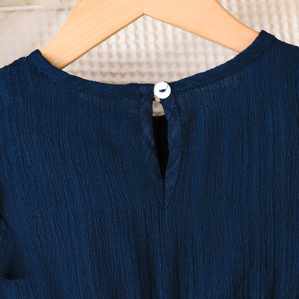 Girls Navy Blue Flutter Sleeves Bottom Ruffled Dress Casual Dresses