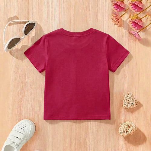 Girls Maroon Bow Graphic Short Sleeve T-Shirt Tshirts