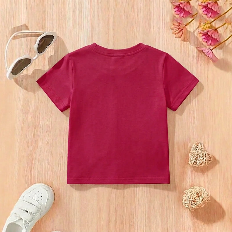 Girls Maroon Bow Graphic Short Sleeve T-Shirt Tshirts