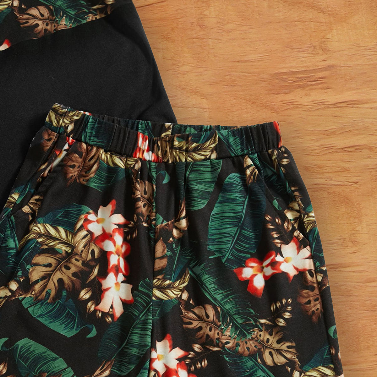 Boys Black Tropical Printed Sleeveless Vest With Shorts Set 2 pc. Sets
