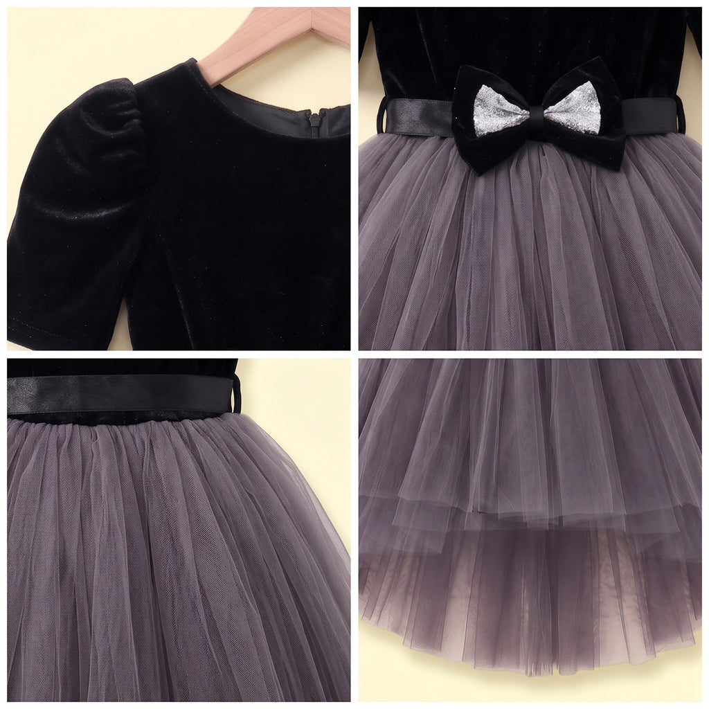 Girls Black Solid High-Low Party Dress Party Dresses