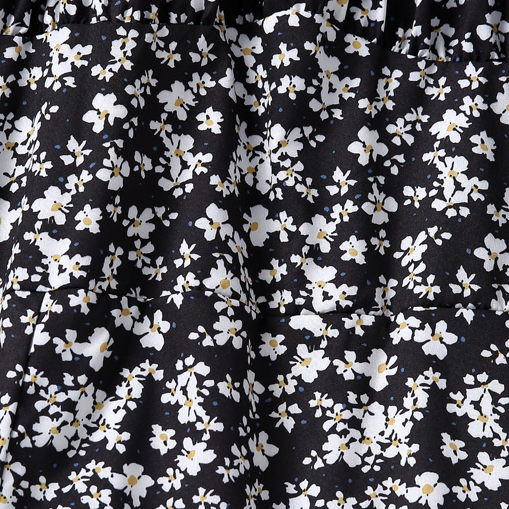 Girls Black Short Sleeve Floral Print Fit & Flare Dress Casual Dresses