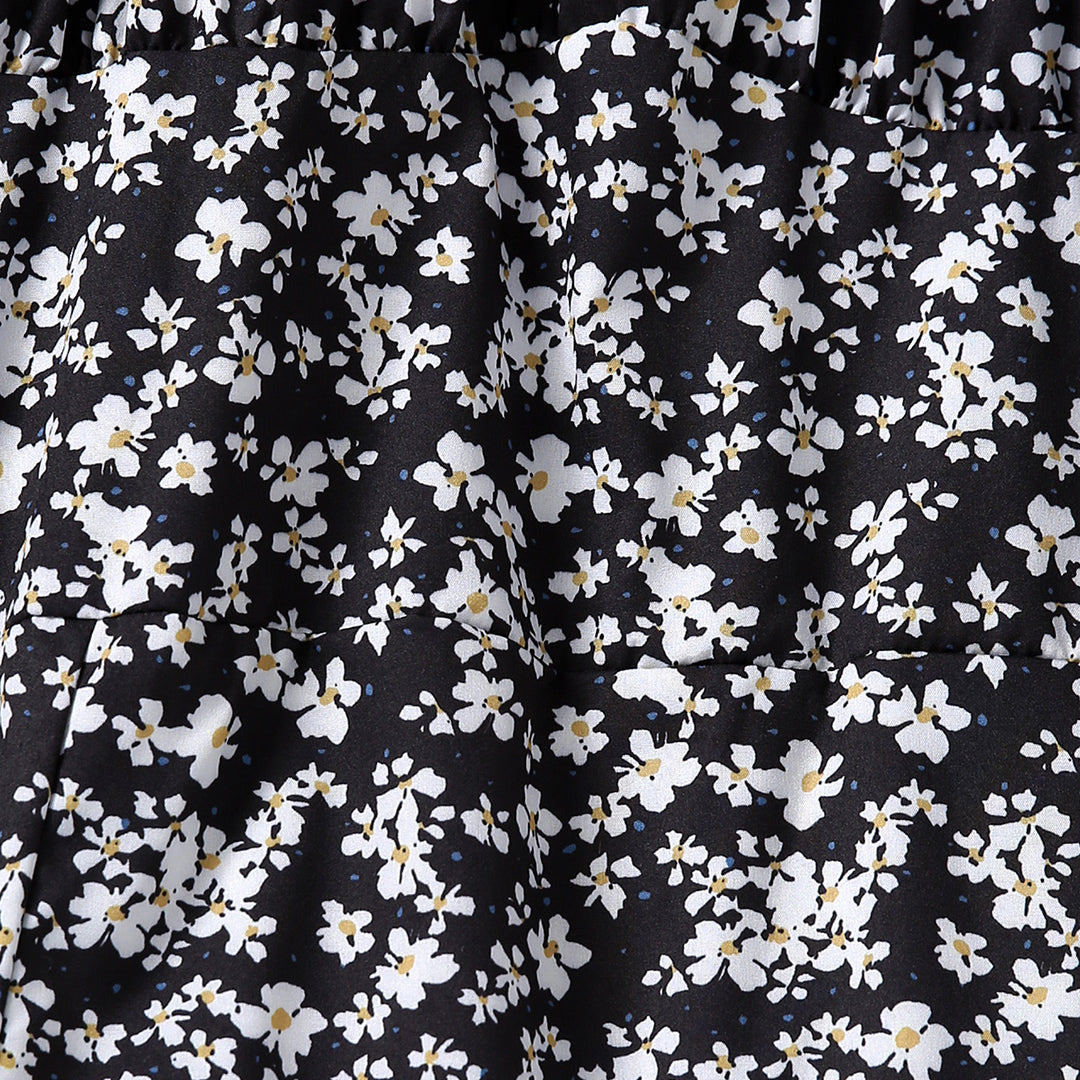Girls Black Short Sleeve Floral Print Fit & Flare Dress Casual Dresses