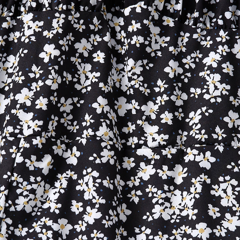 Girls Black Short Sleeve Floral Print Fit & Flare Dress Casual Dresses