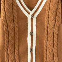 Girls Camel Brown Self-Design Knitted Cardigan Sweaters & Cardigans