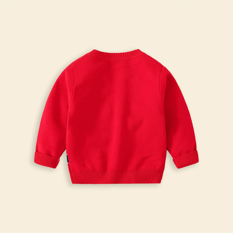 Boys Red Self-Design Dinosaur Pattern Button Down Cardigan Sweaters & Cardigans