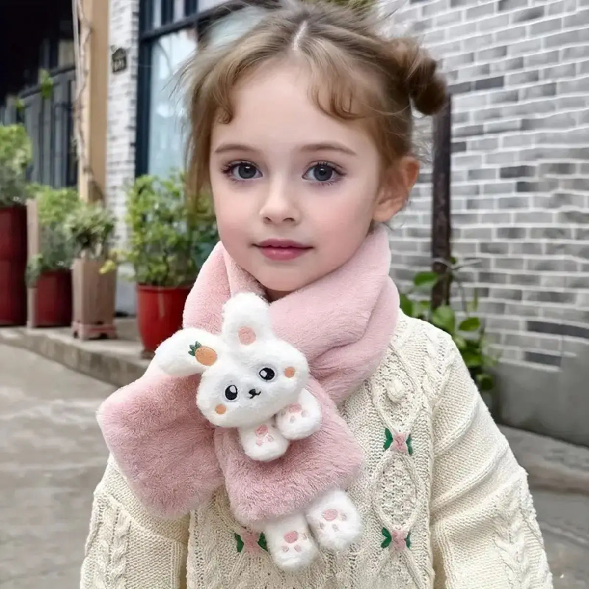 Girls Pink Bunny Plush Warm Winter Scarf Trending Accessories Pink Onesize