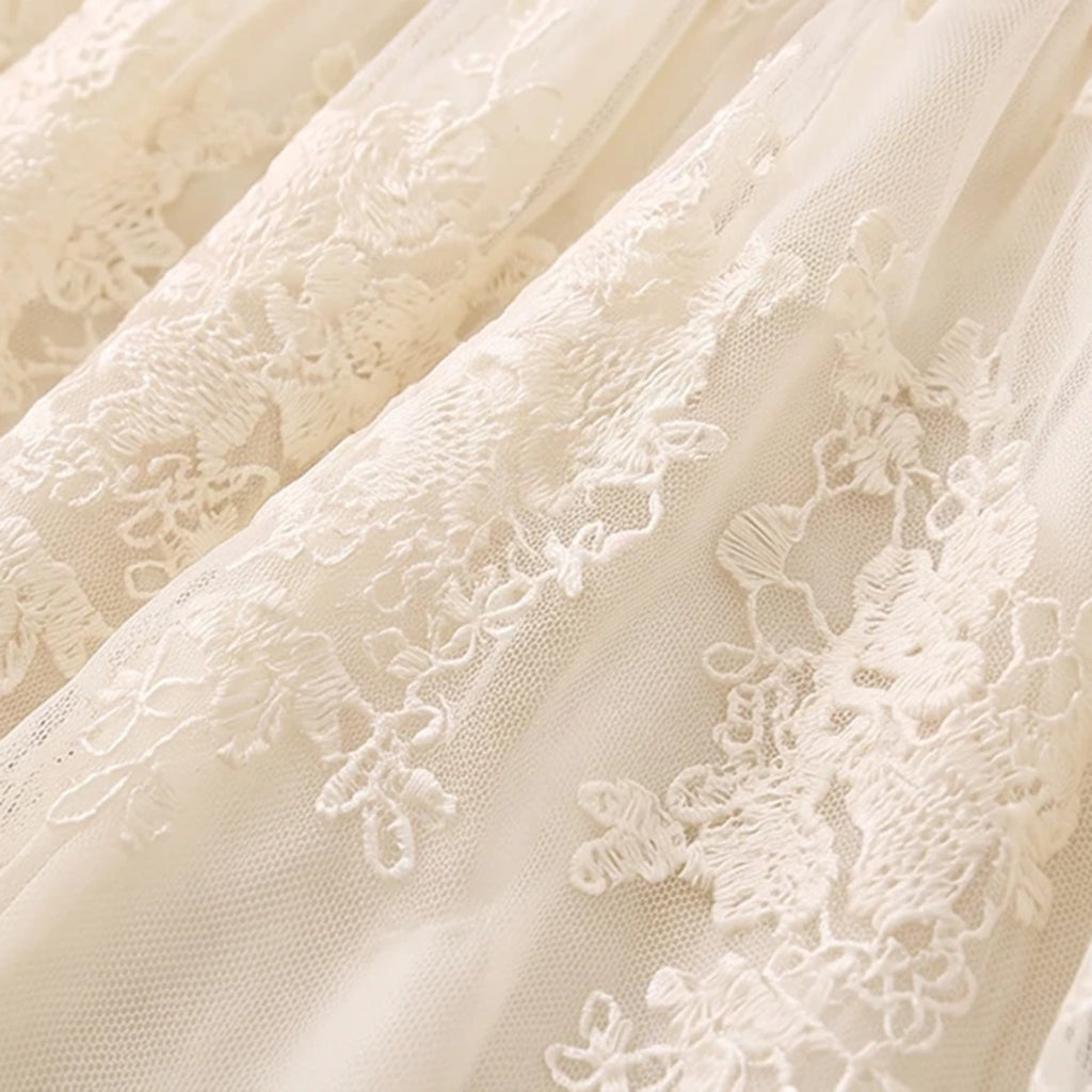 Girls Cream Floral Lace Long Sleeve A-Line Dress Casual Dresses