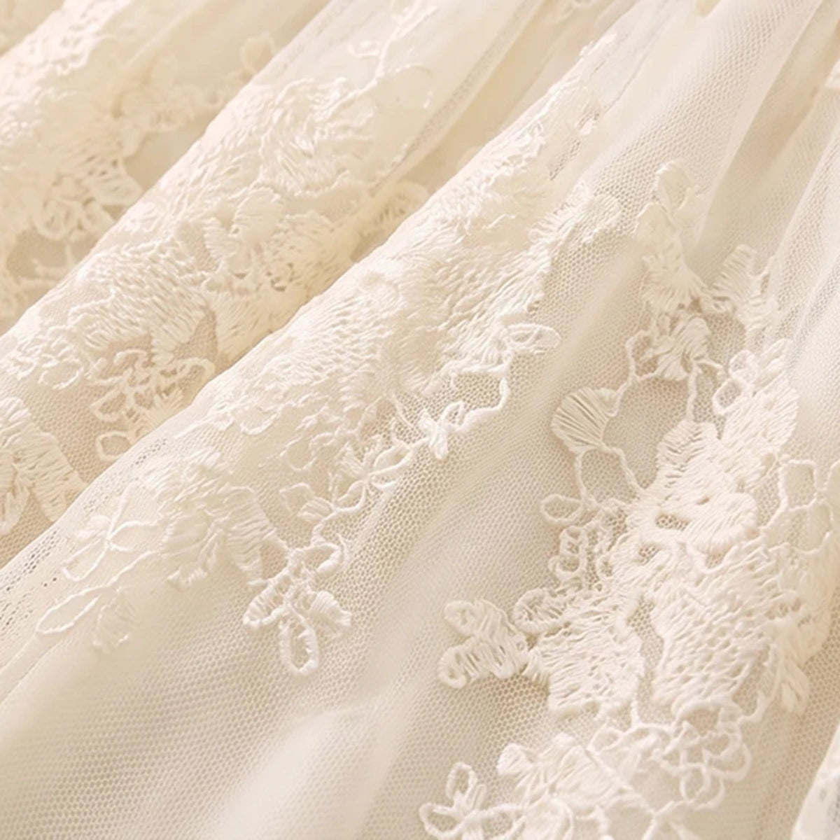 Girls Cream Floral Lace Long Sleeve A-Line Dress Casual Dresses