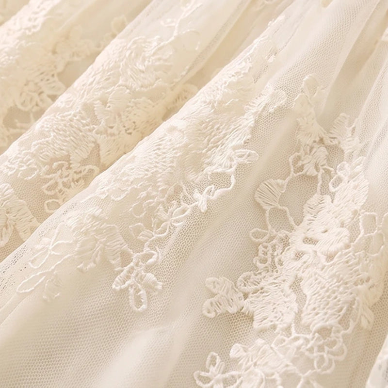 Girls Cream Floral Lace Long Sleeve A-Line Dress Casual Dresses