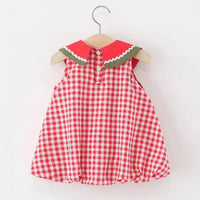 Girls Red Checked Watermelon Theme Sleeveless A-line Dress Casual Dresses