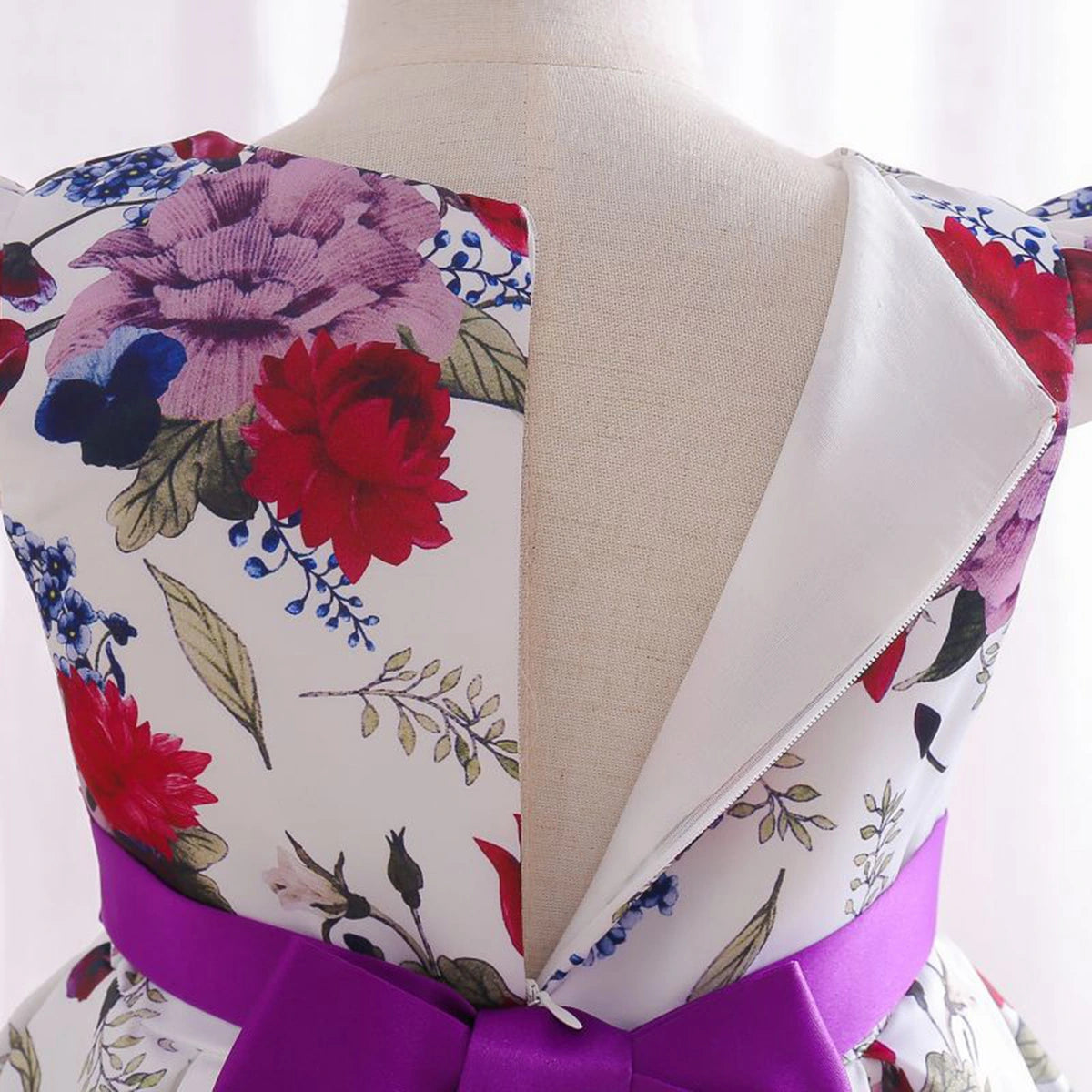 Girls Purple Floral Printed Cap Sleeve Fit & Flare Party Wear Dress Party Dresses