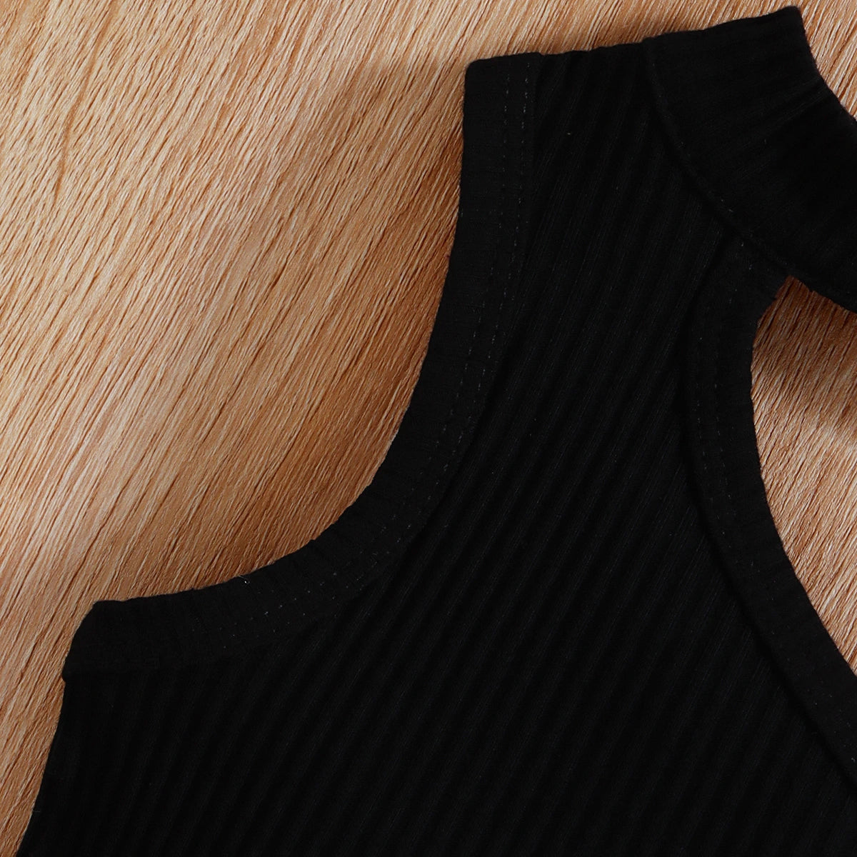 Girls Black Ribbed One-Shoulder Top With Elasticated Shorts Sets 2 pc. Sets