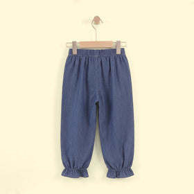 Girls Blue Embroidered Denim Pants Pants