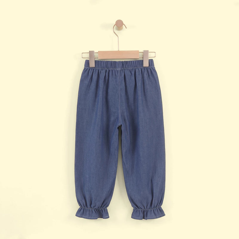 Girls Blue Embroidered Denim Pants Pants