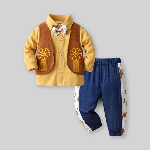 Boys Long Sleeve Shirt With Elasticated Trouser Set Sets   