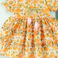 Girls Yellow Floral Printed Tiered Fit & Flare Dress Casual Dresses