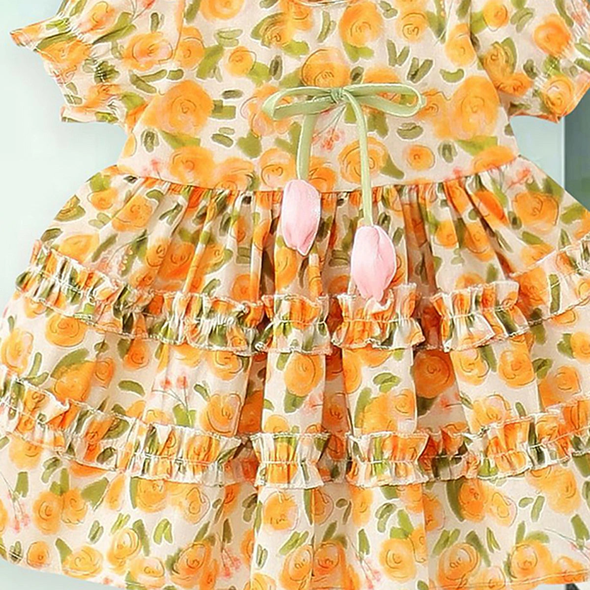 Girls Yellow Floral Printed Tiered Fit & Flare Dress Casual Dresses