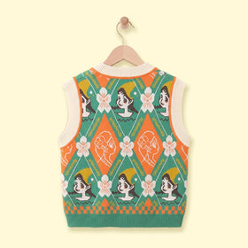 Girls Multicolour Jacquard Sleeveless Sweater Vest Sweaters & Cardigans
