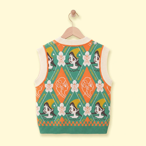 Girls Multicolour Jacquard Sleeveless Sweater Vest Sweaters & Cardigans