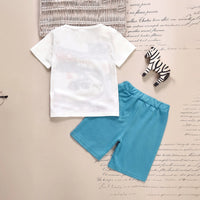 Boys White Short Sleeve Graphic Print T-Shirt With Shorts Sets 2 pc. Sets