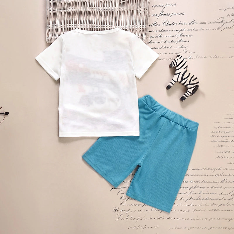 Boys White Short Sleeve Graphic Print T-Shirt With Shorts Sets 2 pc. Sets