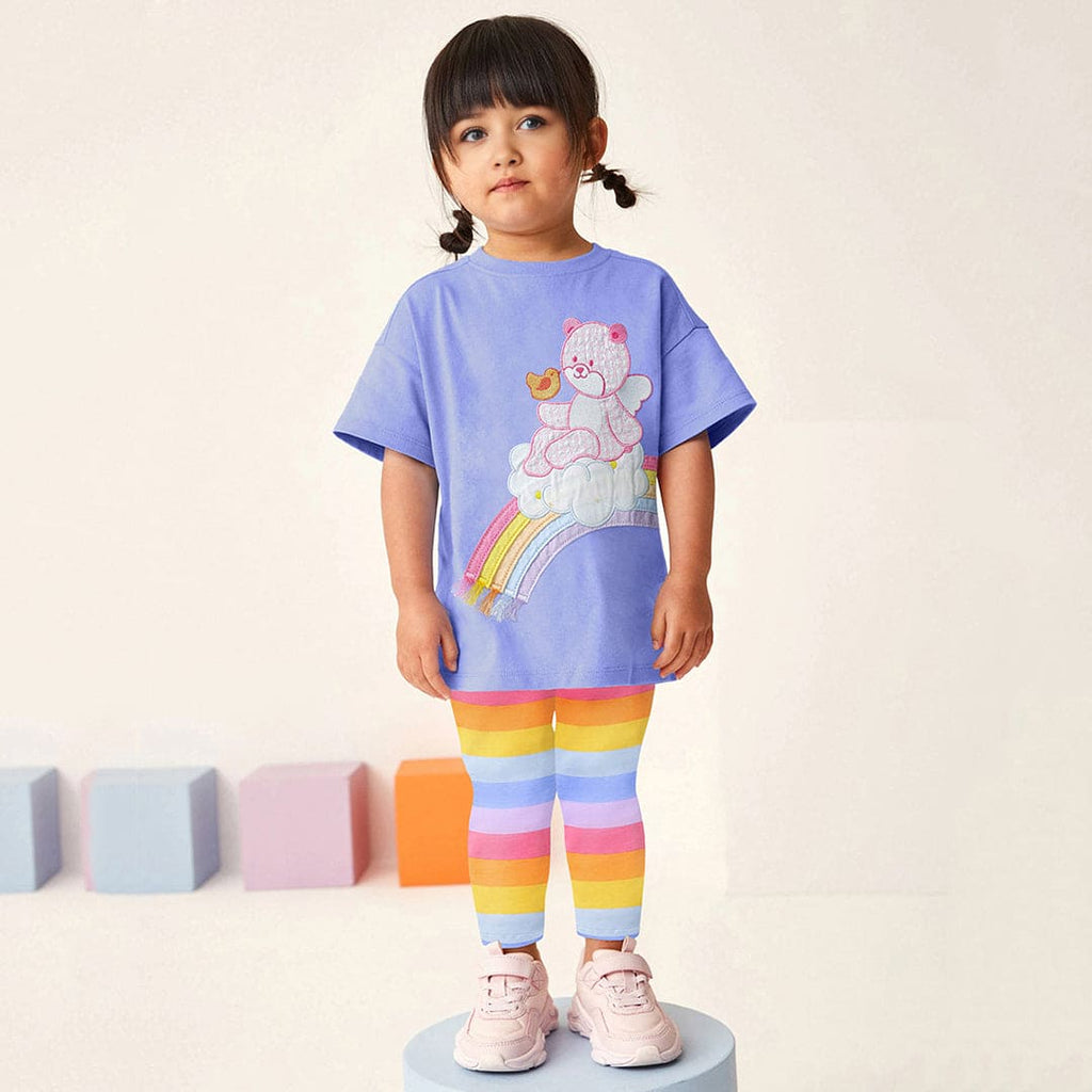 Girls Rainbow Applique Top With Printed Legging