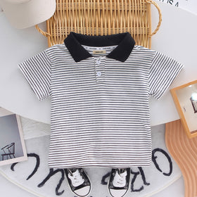 Boys Black Striped Polo T-Shirts With Dungaree Set 2 pc. Sets