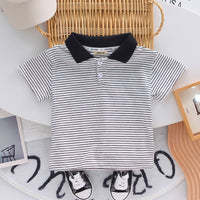 Boys Black Striped Polo T-Shirts With Dungaree Set 2 pc. Sets