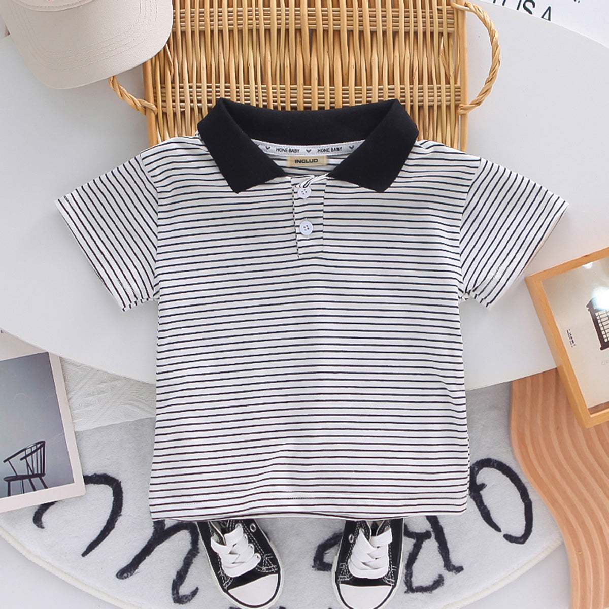 Boys Black Striped Polo T-Shirts With Dungaree Set 2 pc. Sets
