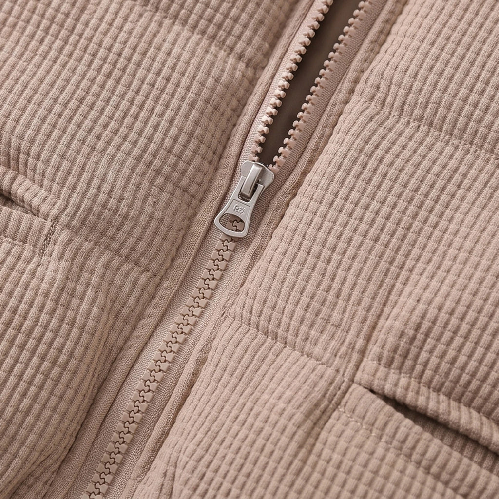 Boys Beige Textured Hooded Zip-up Jacket Coats & Jackets