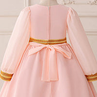 Girls Pink Embroidered Fit & Flare Dress With Long Sleeves Casual Dresses