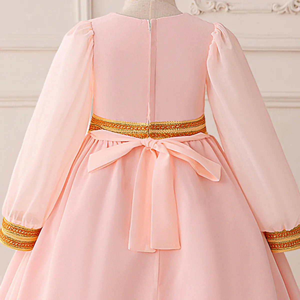 Girls Pink Embroidered Fit & Flare Dress With Long Sleeves Casual Dresses