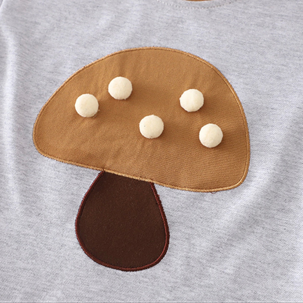 Girls Brown Mushroom Embroidered T-Shirt With Shorts Set Sets