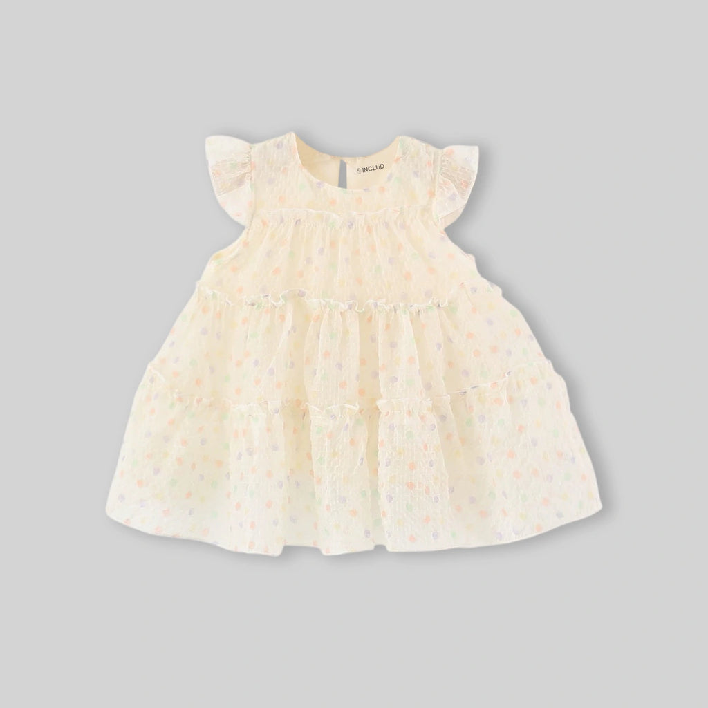 Girls Apricot Polka Dot Print A-Line Dress Casual Dresses