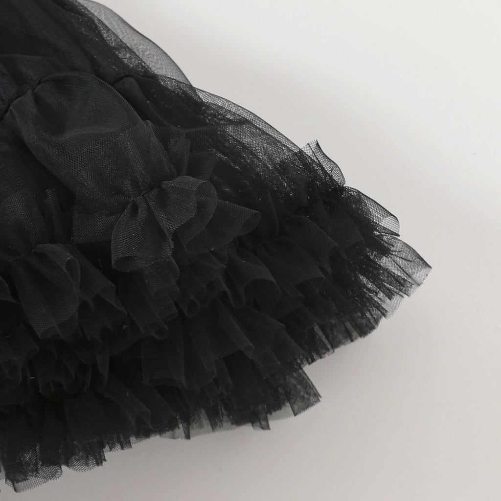 Girls 3D Flowers Applique Top With Black Tiered Tulle Skirts Set Sets