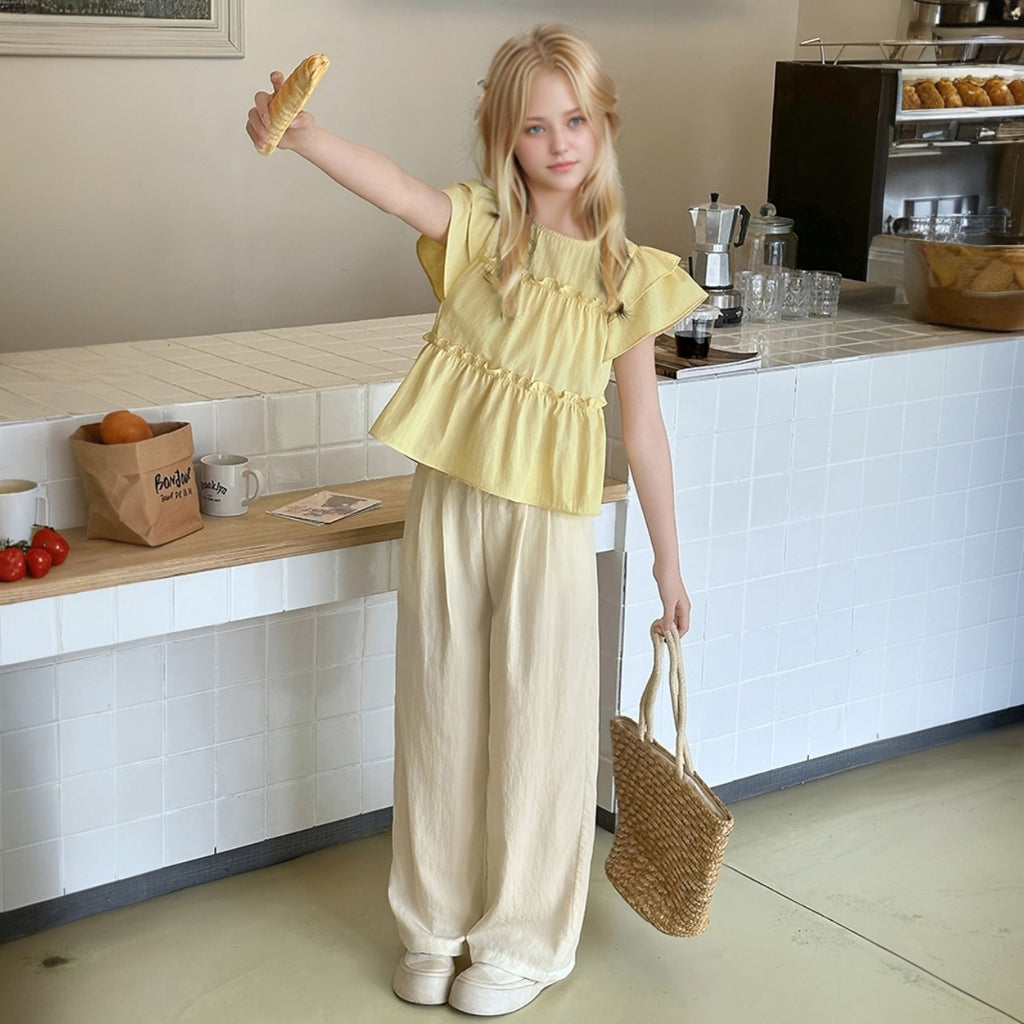 Girls Yellow Short Sleeve Top With Pants Sets 2 pc. Sets