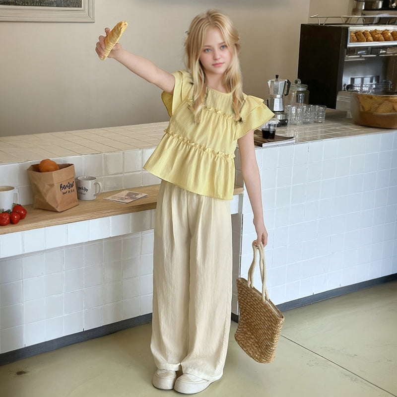 Girls Yellow Short Sleeve Top With Pants Sets 2 pc. Sets