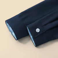 Boys Navy Blue Long Sleeves Contrast Inner Cuffs Shirt Shirts