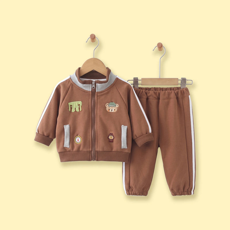 Boys Light Brown Graphic Embroidered Jacket & Jogger Sets Sets Light Brown 1-2 Y