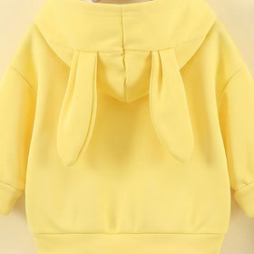 Girls Yellow Solid Rabbit Applique Hooded Sweatshirt With joggers Set 2 pc. Sets
