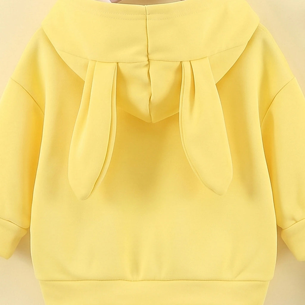 Girls Yellow Solid Rabbit Applique Hooded Sweatshirt With joggers Set 2 pc. Sets