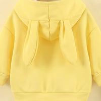 Girls Yellow Solid Rabbit Applique Hooded Sweatshirt With joggers Set 2 pc. Sets