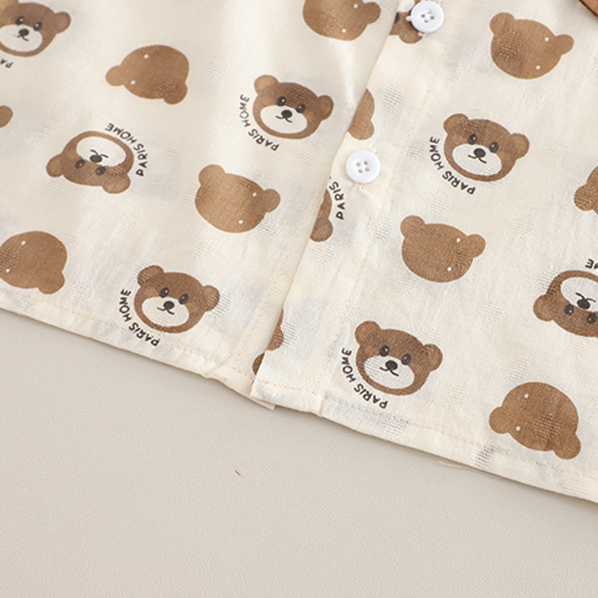 Boys Brown Printed Short Sleeves Contrast Flap Shirt With Brown Shorts Set 2 pc. Sets