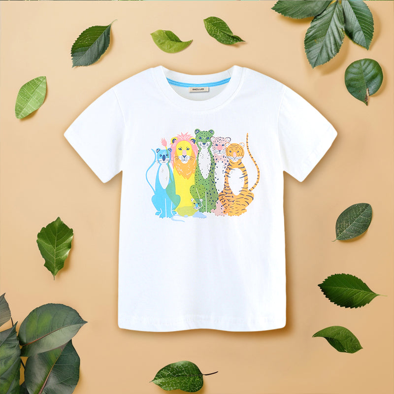 Boys Animal Print Short Sleeve T-Shirt Tshirts White 1-2 Y 