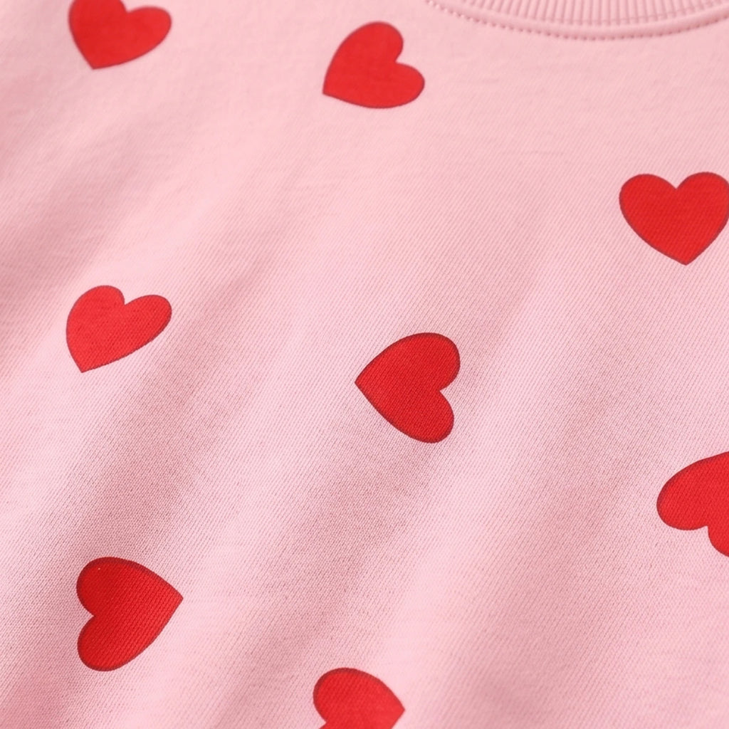 Girls Pink Heart Printed Sweatshirt & Pants Co-ord Sets Sets