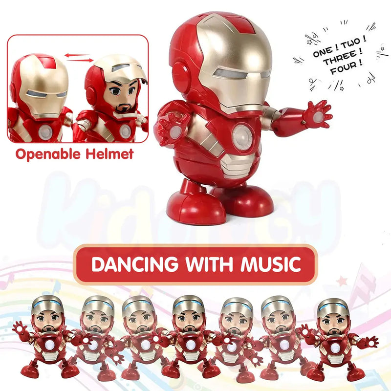Kids Red Dancing Iron Man Robot Toy with LED Lights & Music Trending Accessories