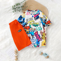 Boys Multicolor Abstract Printed Short Sleeves T-Shirt With Shorts set 2 pc. Sets Multicolor 7-8 Y