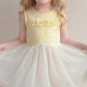Girls Yellow Textured Sleeveless Fit & Flare Dress Casual Dresses