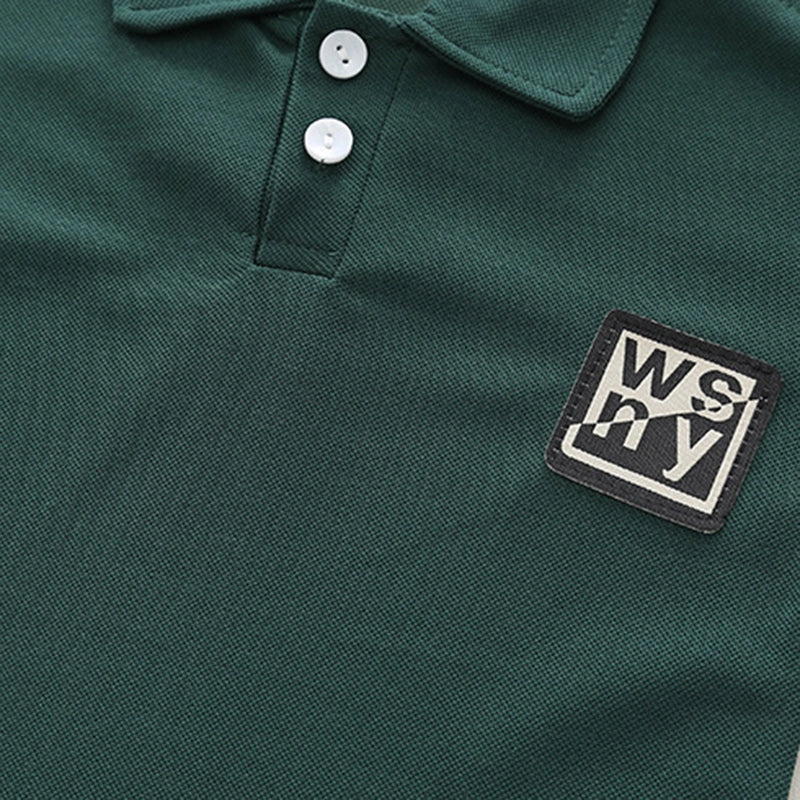 Boys Dark Green Typographic Printed Short Sleeve Polo T-Shirt With Shorts Sets 2 pc. Sets